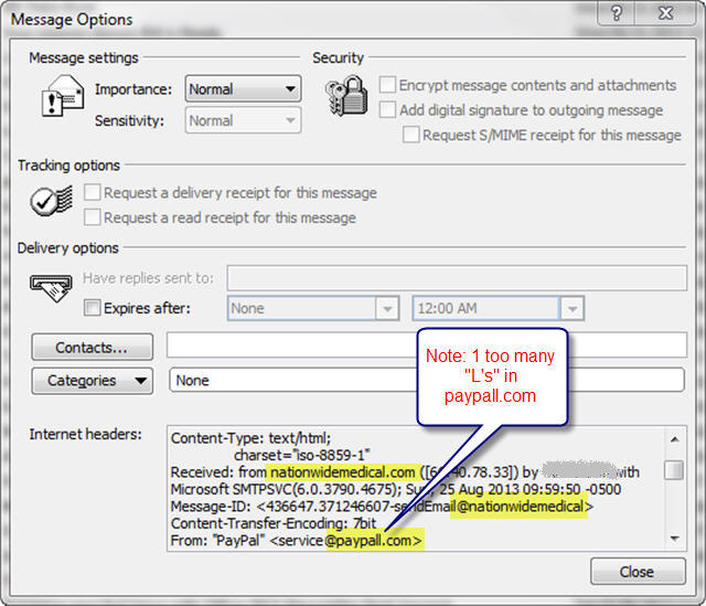 outlook message options find out if email is scam