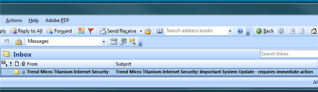 trend micro titanium internet security bogus email phishing scam - inbox